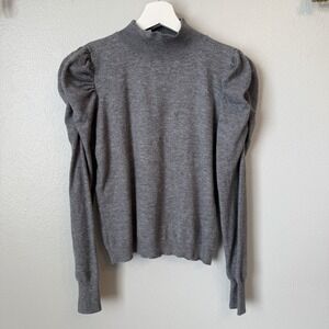 Express Women's Large Grey Puff Shoulder Long Sleeve Funnel Neck Top Blouse